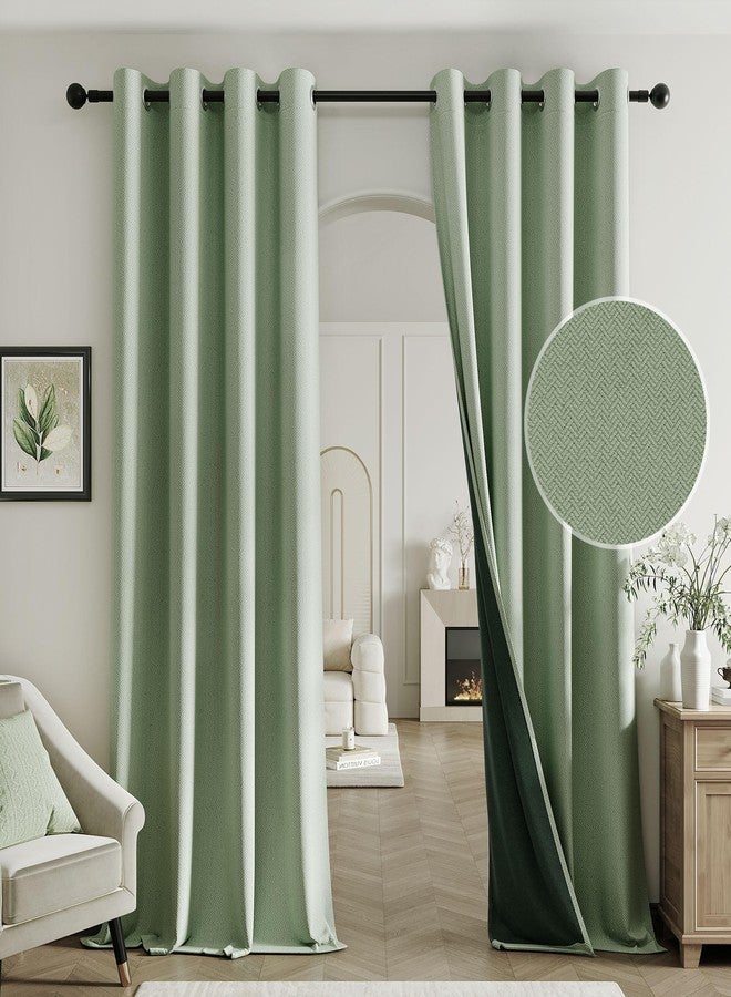 Beauoop 100% Blackout Curtains 84 Inch Long 2 Panels for Bedroom Living Room Green Linen Textured Room Darkening Thermal Insulated Soundproof Grommet Top Window Treatment Drapes,52x84, 2 Set - Image 1